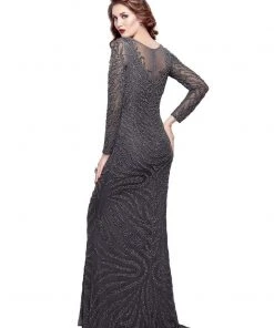 Primavera Couture - 1996 Long Sleeve Sheer Beaded Sheath Gown