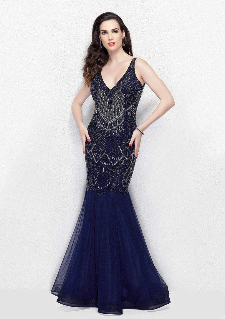 Formal Gowns Primavera Couture - 3001 Embellished V-neck Trumpet Dress 5 Formal Gowns Primavera Couture - 3001 Embellished V-neck Trumpet Dress