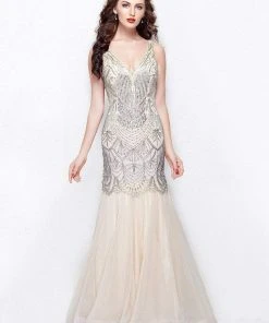 Formal Gowns Primavera Couture - 3001 Embellished V-neck Trumpet Dress