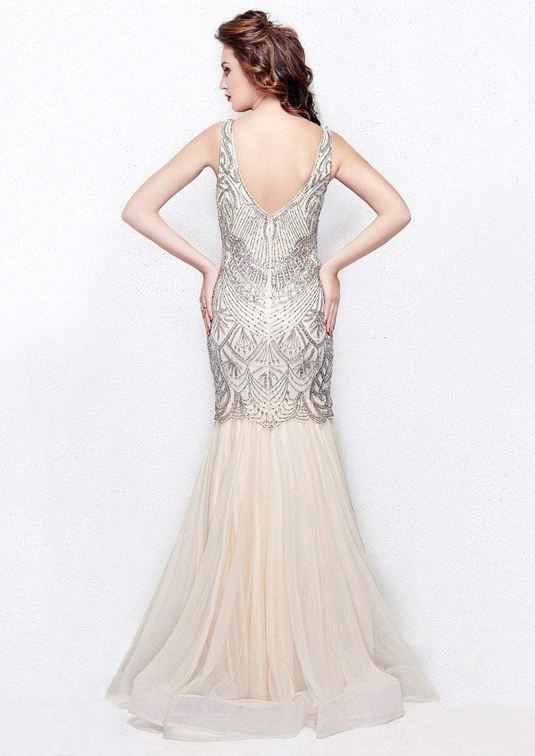 Formal Gowns Primavera Couture - 3001 Embellished V-neck Trumpet Dress 4 Formal Gowns Primavera Couture - 3001 Embellished V-neck Trumpet Dress