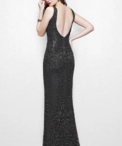Primavera Couture - 3009 Embellished Deep V-neck Sheath Dress Formal Gowns