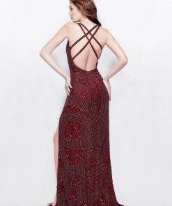 Formal Gowns Primavera Couture - 3015 Fitted V Neck Gown With Slit