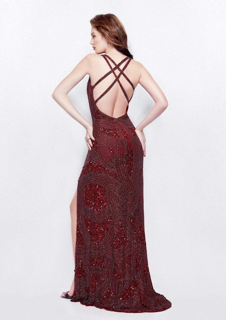 Formal Gowns Primavera Couture - 3015 Fitted V Neck Gown With Slit 4 Formal Gowns Primavera Couture - 3015 Fitted V Neck Gown With Slit