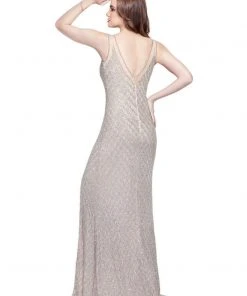 Primavera Couture - 3017 Beaded Illusion V-neck Sheath Dress Formal Gowns