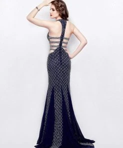Formal Gowns Primavera Couture - 3035 Halter Embellished Strappy Back Evening Gown