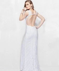 Formal Gowns Primavera Couture - 3042 Deep V-Neck Sequined Bare Back Gown 9 Formal Gowns Primavera Couture - 3042 Deep V-Neck Sequined Bare Back Gown