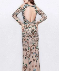 Primavera Couture - 3044 Sequined Jewel Long Sleeves Gown