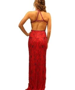 Formal Gowns Primavera Couture - 3050 Glimmering Halter Beaded Evening Gown