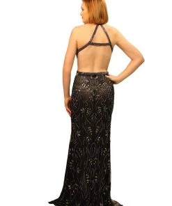 Formal Gowns Primavera Couture - 3050 Glimmering Halter Beaded Evening Gown