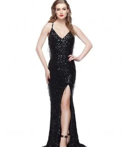 Primavera Couture - 3053 Sequined Fringe Festooned Gown Formal Gowns