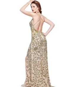 Formal Gowns Primavera Couture - 3055 Contrast Sequined Foliage Gown