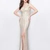 Primavera Couture - 3058 Sequined V Neck Gown With Slit Formal Gowns