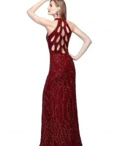 Primavera Couture - 3059 Halter Sequined Fancy Back Evening Gown