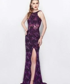 Formal Gowns Primavera Couture - 3062 Sequined Jewel Gown With Slit 8 Formal Gowns Primavera Couture - 3062 Sequined Jewel Gown With Slit