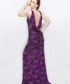 Formal Gowns Primavera Couture - 3062 Sequined Jewel Gown With Slit 9 Formal Gowns Primavera Couture - 3062 Sequined Jewel Gown With Slit