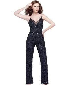 Plus Size Dresses Primavera Couture - 3072 Thin Strap Embellished Jumpsuit