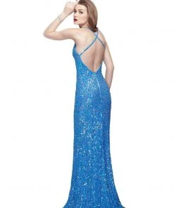 Primavera Couture - 3092 Thin Strap Sequined Sheath Gown Formal Gowns