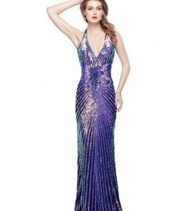 Primavera Couture - 3098 Halter Neck Sequined Gown Formal Gowns