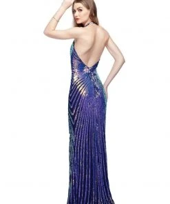 Primavera Couture - 3098 Halter Neck Sequined Gown Formal Gowns