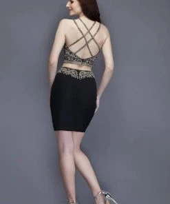 Primavera Couture - 3103 Glammed Halter Two Piece Cocktail Dress Cocktail Dresses