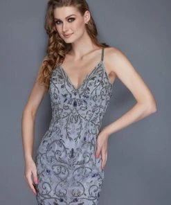 Primavera Couture - 3114 Bedazzled Plunging V-neck Sheath Dress