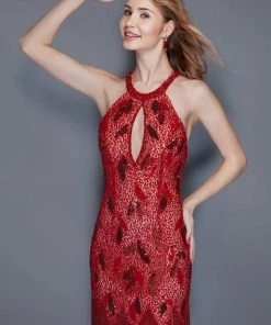 Primavera Couture - 3133 Sequined Halter Neck Fitted Dress Cocktail Dresses 12 Primavera Couture - 3133 Sequined Halter Neck Fitted Dress Cocktail Dresses