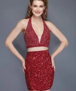 Cocktail Dresses Primavera Couture - 3143 Two Piece Bedazzled Sheath Dress