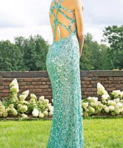 Formal Gowns Primavera Couture - 3210 Sequined V-Neck Gown With Slit 12 Formal Gowns Primavera Couture - 3210 Sequined V-Neck Gown With Slit