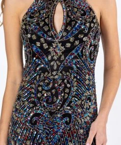 Formal Gowns Primavera Couture - 3219 Bead Embellished Gown With Slit