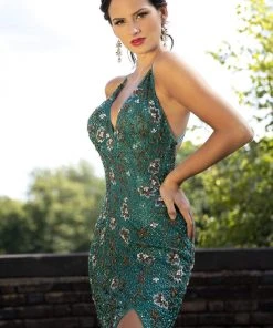 Formal Gowns Primavera Couture - 3229 Floral Beaded High Slit Long Gown 14 Formal Gowns Primavera Couture - 3229 Floral Beaded High Slit Long Gown