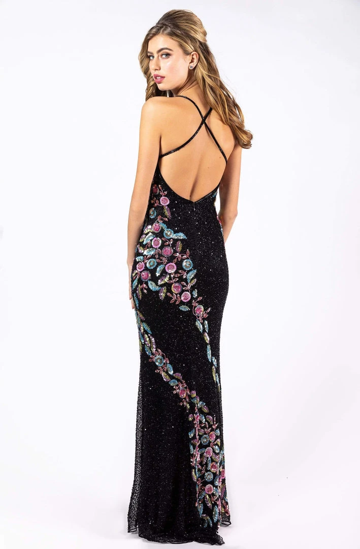 Primavera Couture - 3243 Vibrant Contrast Floral Beaded Gown Formal Gowns 4 Primavera Couture - 3243 Vibrant Contrast Floral Beaded Gown Formal Gowns