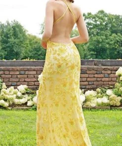 Formal Gowns Primavera Couture - 3259 Stylistic Floral Beaded High Slit Gown