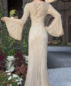 Primavera Couture - 3284 Embellished Long Bell Sleeve Bateau Dress 6 Primavera Couture - 3284 Embellished Long Bell Sleeve Bateau Dress