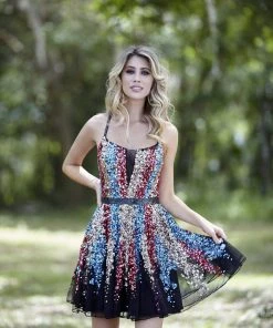 Primavera Couture - 3338 Sequined Scoop Neck A-line Dress