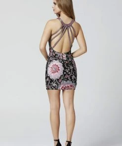 Primavera Couture - 3349 Beaded Floral Halter Sheath Dress Cocktail Dresses