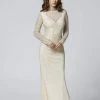 Primavera Couture - 3370 Beaded Long Sleeve High Neck Sheath Dress Formal Gowns