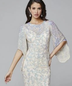 Formal Gowns Primavera Couture - 9713 Sequin Flared Sleeve Long Sheath Formal Gown - 1 Pc White In Size 22 Available