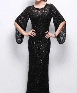 Formal Gowns Primavera Couture - 9713 Sequin Flared Sleeve Long Sheath Formal Gown - 1 Pc White In Size 22 Available