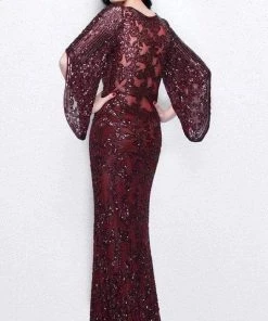 Formal Gowns Primavera Couture - 9713 Sequin Flared Sleeve Long Sheath Formal Gown - 1 Pc White In Size 22 Available