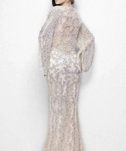 Formal Gowns Primavera Couture - 9713 Sequin Flared Sleeve Long Sheath Formal Gown - 1 Pc White In Size 22 Available