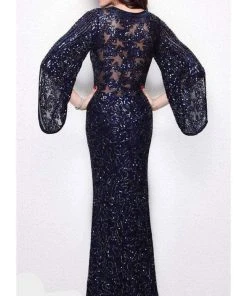 Formal Gowns Primavera Couture - 9713 Sequin Flared Sleeve Long Sheath Formal Gown - 1 Pc White In Size 22 Available