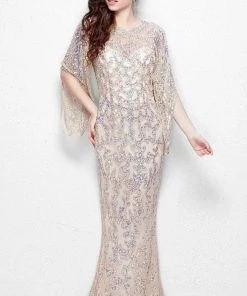 Formal Gowns Primavera Couture - 9713 Sequin Flared Sleeve Long Sheath Formal Gown - 1 Pc White In Size 22 Available