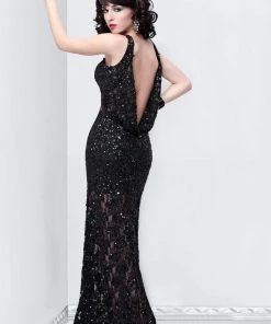 Formal Gowns Primavera Couture - 9805 Cowl Back Halter Sequin Embellished Gown