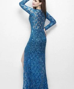 Primavera Couture - 9879 High Slit Glitter Lace Gown 16 Primavera Couture - 9879 High Slit Glitter Lace Gown