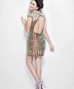 Cocktail Dresses Primavera Couture - 9899 Sequined Illusion Jewel Sheath Dress