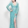 Primavera Couture - 9929 Longsleeved V-Neck Sequined Evening Gown Formal Gowns 2 Primavera Couture - 9929 Longsleeved V-Neck Sequined Evening Gown Formal Gowns