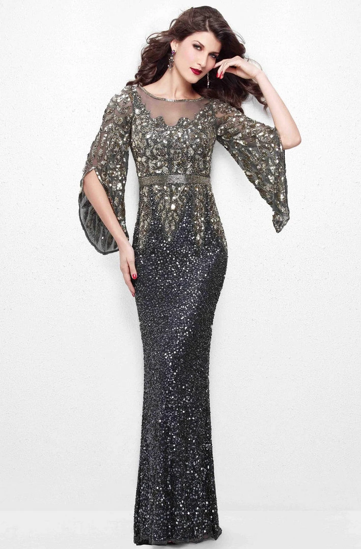 Primavera Couture - Batwing Sleeves Sequined Gown 1424 - 1 Pc Charcoal In Size 10 Available 3 Primavera Couture - Batwing Sleeves Sequined Gown 1424 - 1 Pc Charcoal In Size 10 Available
