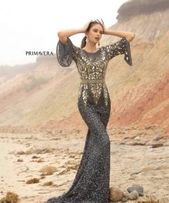 Primavera Couture - Batwing Sleeves Sequined Gown 1424 - 1 Pc Charcoal In Size 10 Available 14 Primavera Couture - Batwing Sleeves Sequined Gown 1424 - 1 Pc Charcoal In Size 10 Available