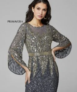 Primavera Couture - Batwing Sleeves Sequined Gown 1424 - 1 Pc Charcoal In Size 10 Available 13 Primavera Couture - Batwing Sleeves Sequined Gown 1424 - 1 Pc Charcoal In Size 10 Available