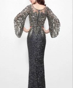 Primavera Couture - Batwing Sleeves Sequined Gown 1424 - 1 Pc Charcoal In Size 10 Available 12 Primavera Couture - Batwing Sleeves Sequined Gown 1424 - 1 Pc Charcoal In Size 10 Available